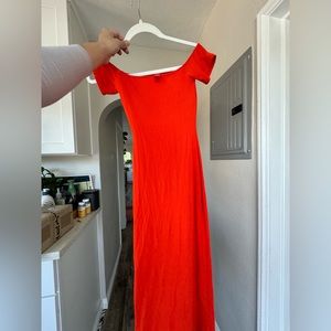 Skims Soft Lounge off the shoulder midi dress - color: fire